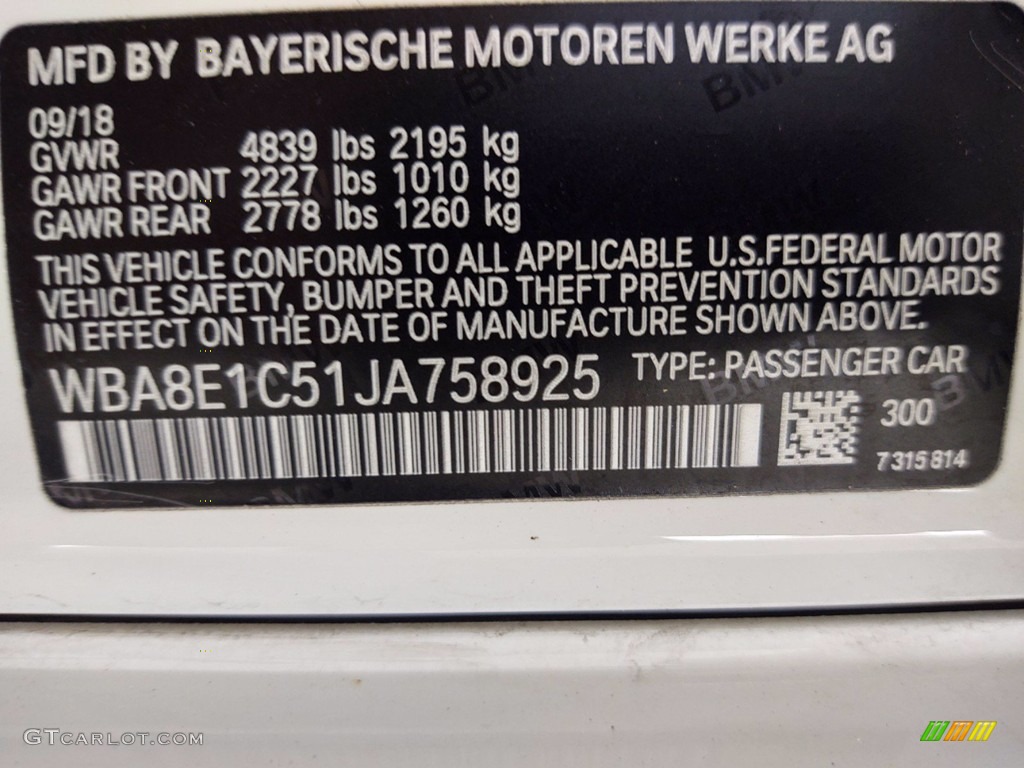 2018 3 Series 330e iPerformance Sedan - Alpine White / Black photo #37