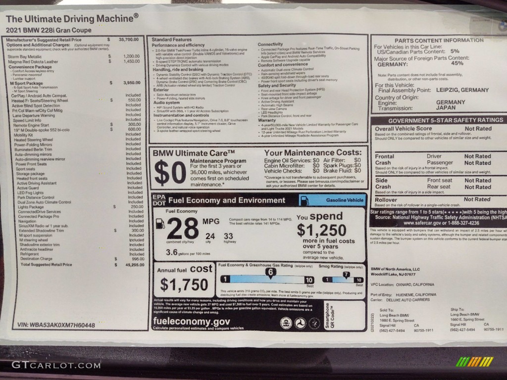 2021 2 Series 228i sDrive Grand Coupe - Storm Bay Metallic / Magma Red photo #25