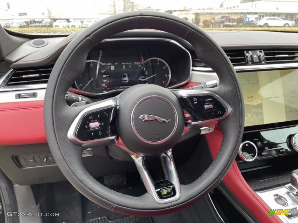 2021 Jaguar F-PACE P400 R Ebony/Mars Red Steering Wheel Photo #141270055