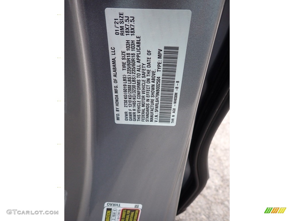 2022 Odyssey Color Code NH830M for Lunar Silver Metallic Photo #141273822