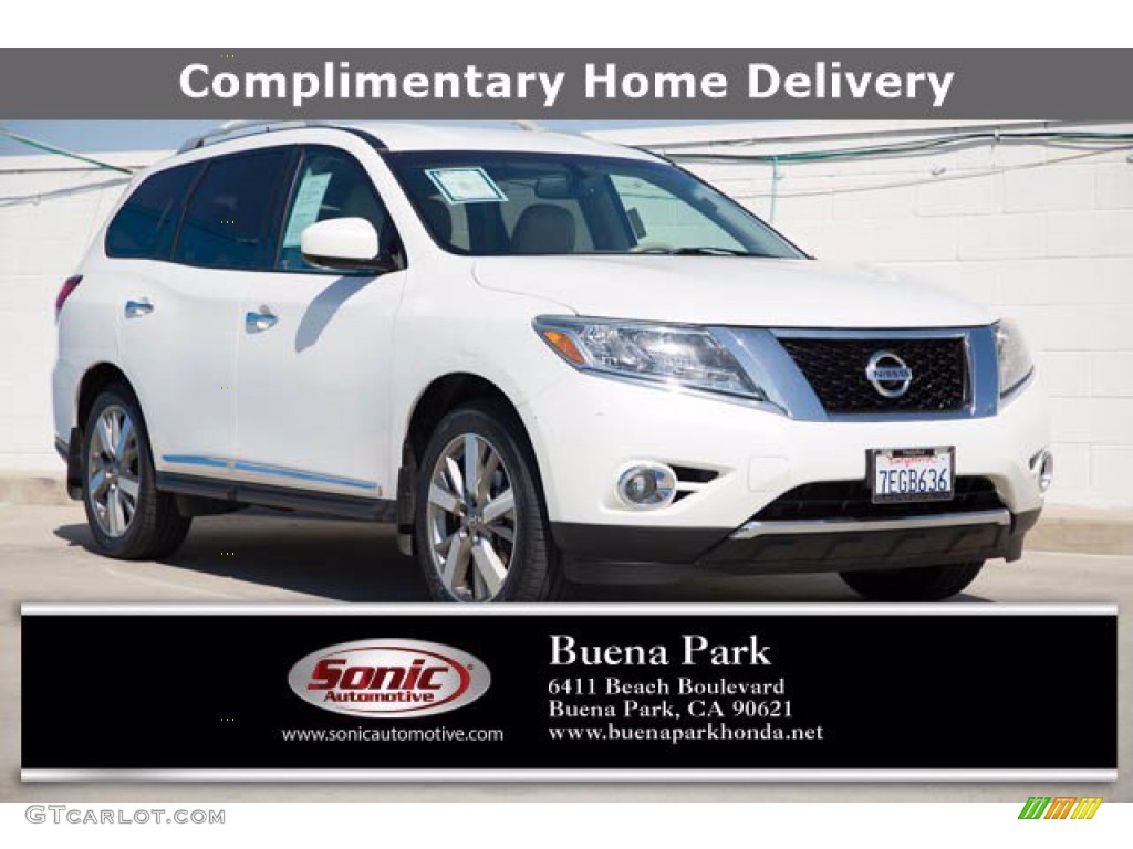 2013 Pathfinder Platinum 4x4 - Moonlight White / Almond photo #1