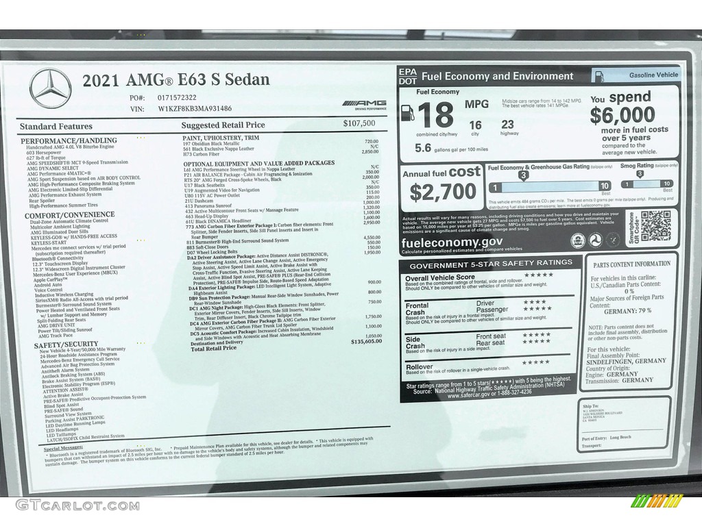 2021 Mercedes-Benz E 63 S AMG 4Matic Sedan Window Sticker Photos