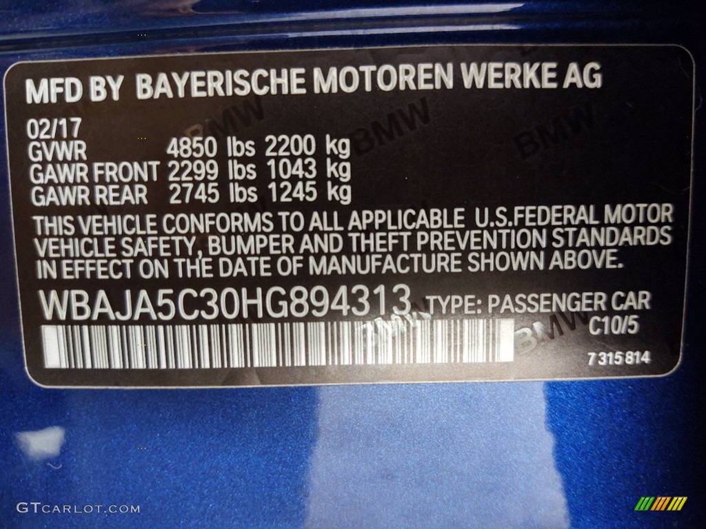 2017 5 Series 530i Sedan - Mediterranean Blue Metallic / Black photo #37