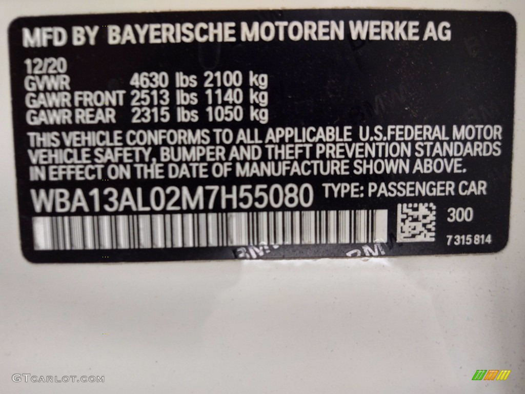 2021 2 Series Color Code 300 for Alpine White Photo #141296962