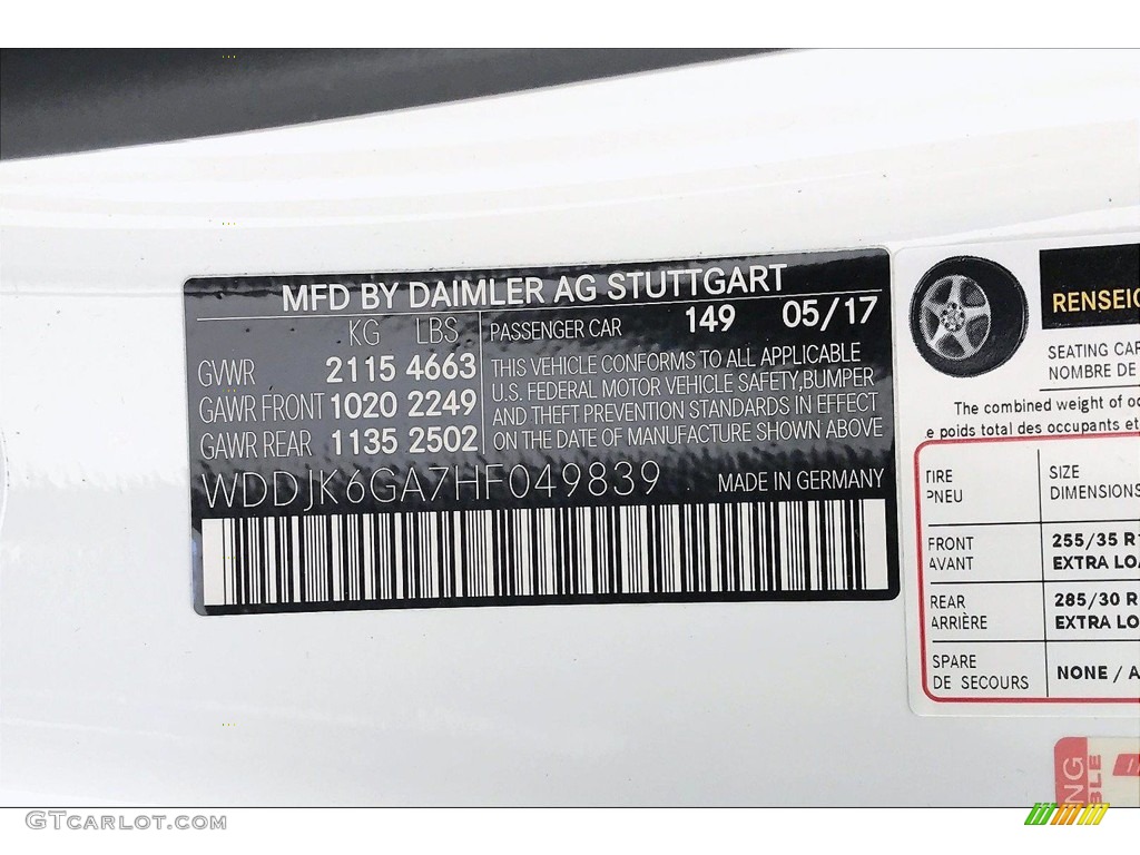 2017 SL Color Code 149 for Polar White Photo #141303975