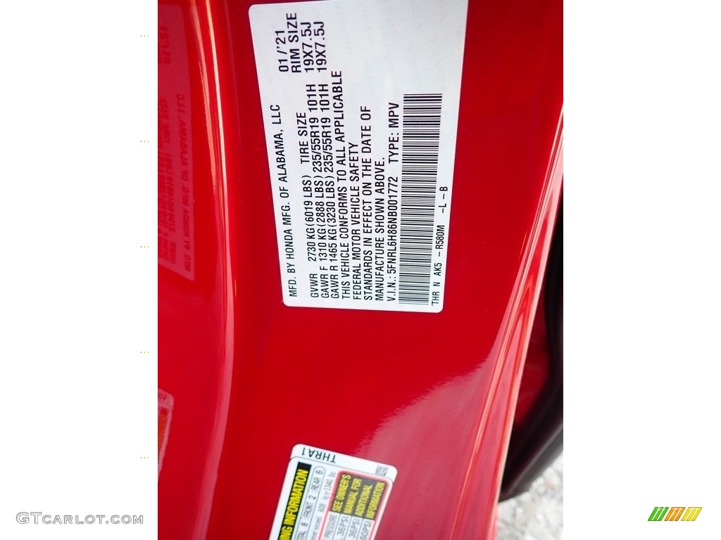 2022 Odyssey Color Code R580M for Radiant Red Metallic II Photo #141307920
