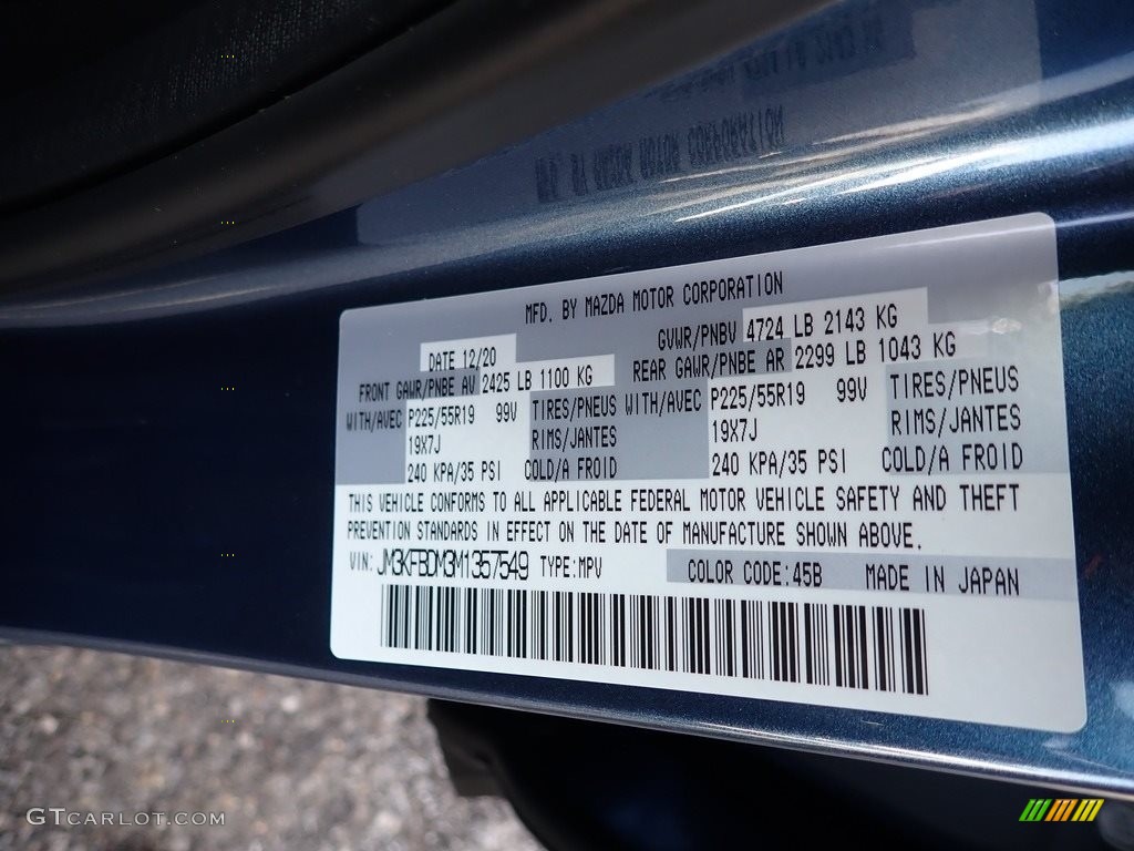 2021 CX-5 Color Code 45B for Eternal Blue Mica Photo #141308286