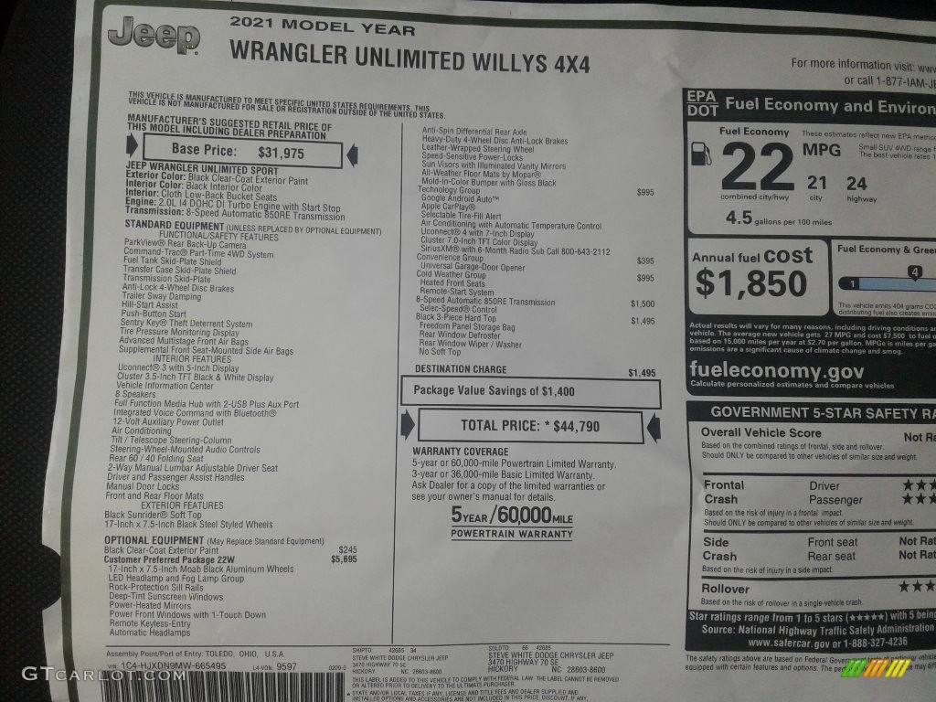 2021 Wrangler Unlimited Willys 4x4 - Black / Black photo #27