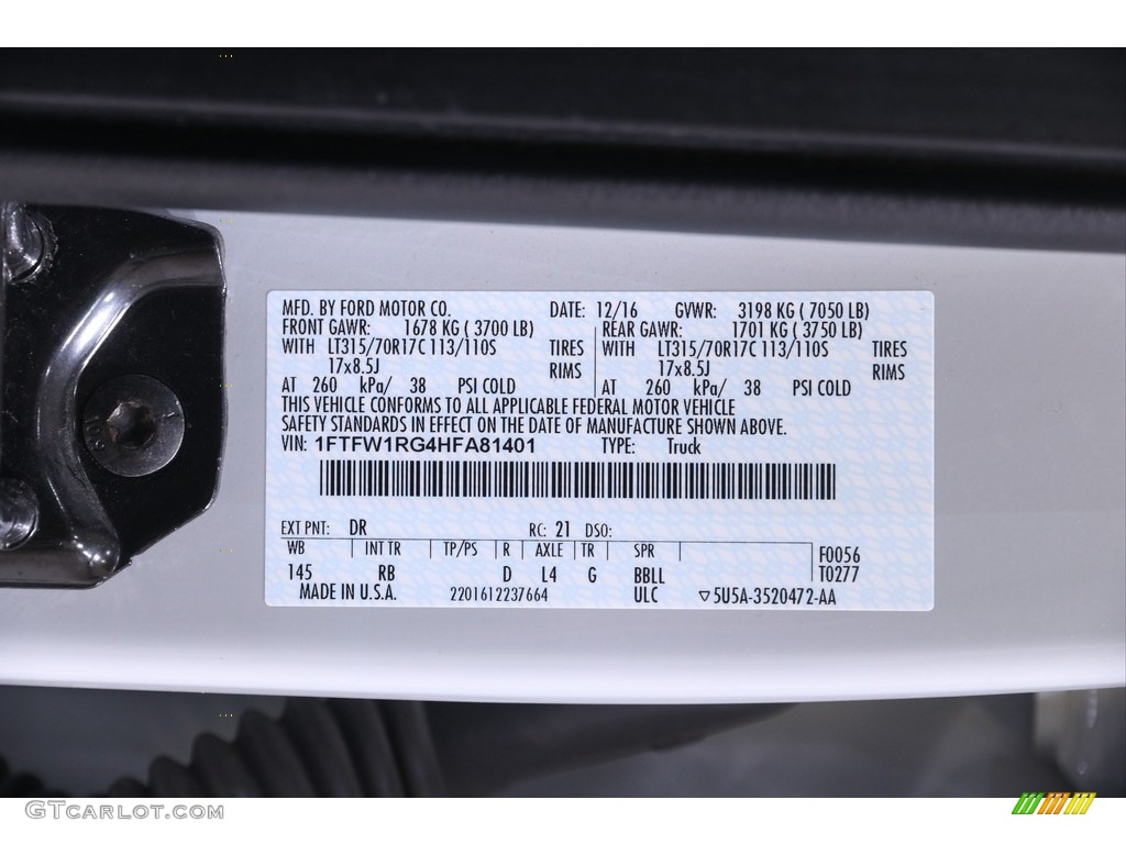2017 F150 Color Code DR for Avalanche Photo #141325713
