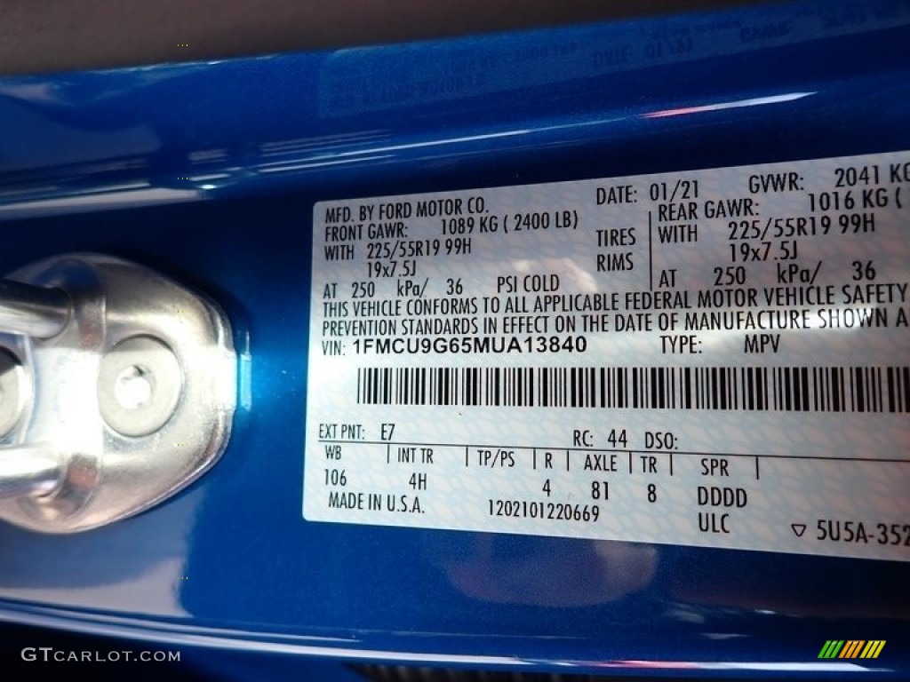 2021 Escape SE 4WD - Velocity Blue Metallic / Dark Earth Gray photo #14