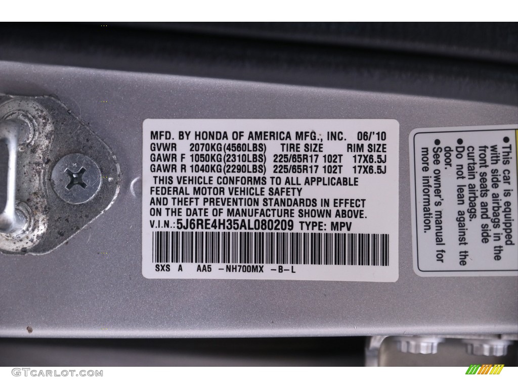 2010 CR-V LX AWD - Alabaster Silver Metallic / Gray photo #16