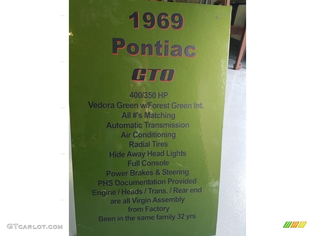 1969 Pontiac GTO Hardtop Info Tag Photos