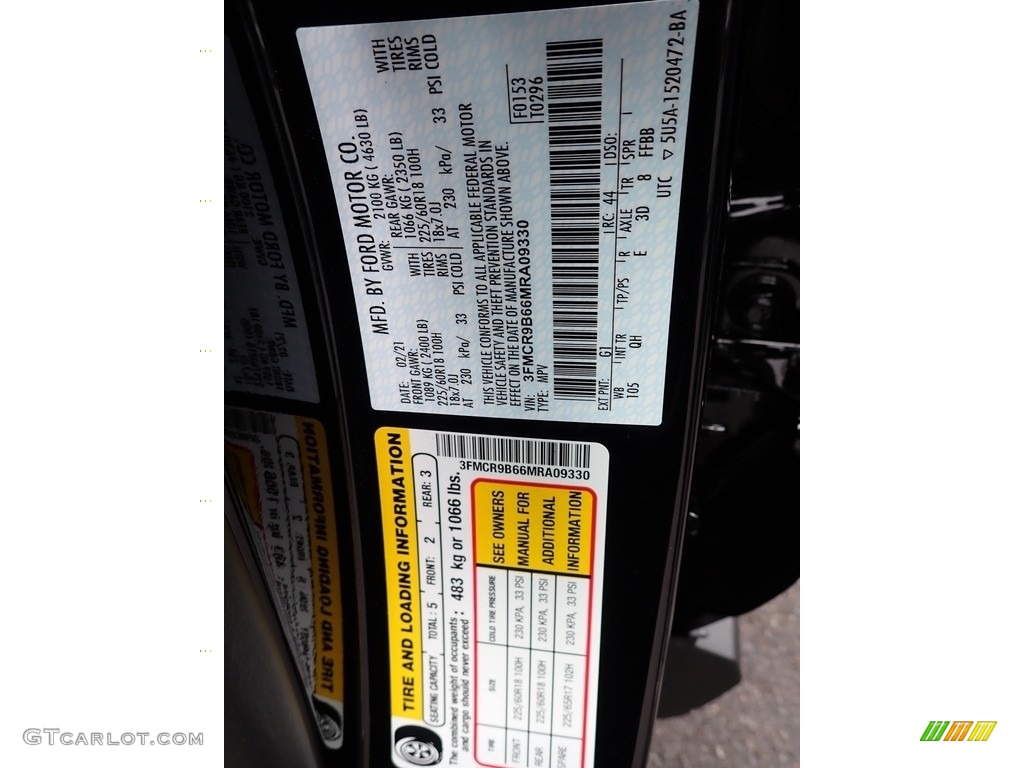 2021 Bronco Sport Color Code G1 for Shadow Black Photo #141354813
