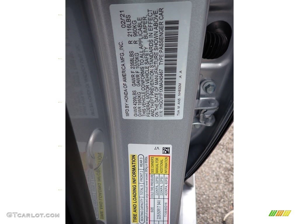 2021 Accord LX - Lunar Silver Metallic / Black photo #12