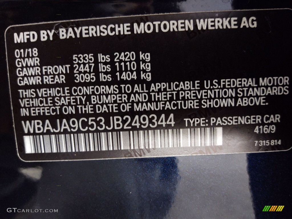 2018 5 Series Color Code 416 for Carbon Black Metallic Photo #141358359