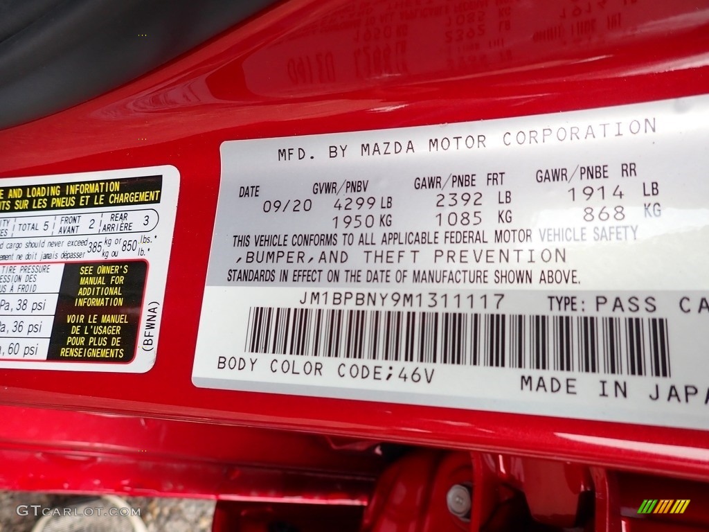2021 Mazda3 Color Code 46V for Soul Red Crystal Metallic Photo #141359031