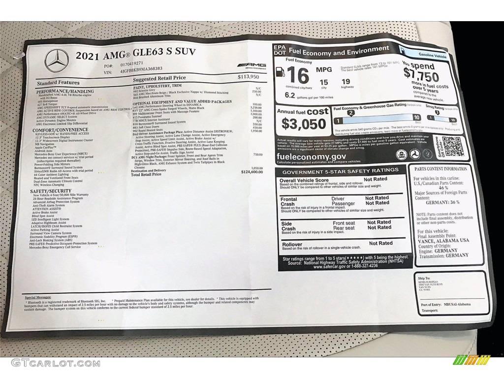 2021 Mercedes-Benz GLE 63 S AMG 4Matic Window Sticker Photos