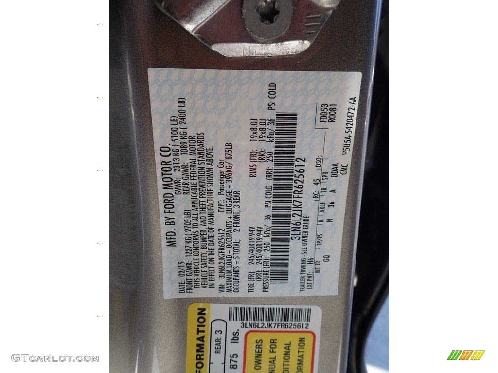 2015 MKZ Color Code H6 for Luxe Metallic Photo #141366201