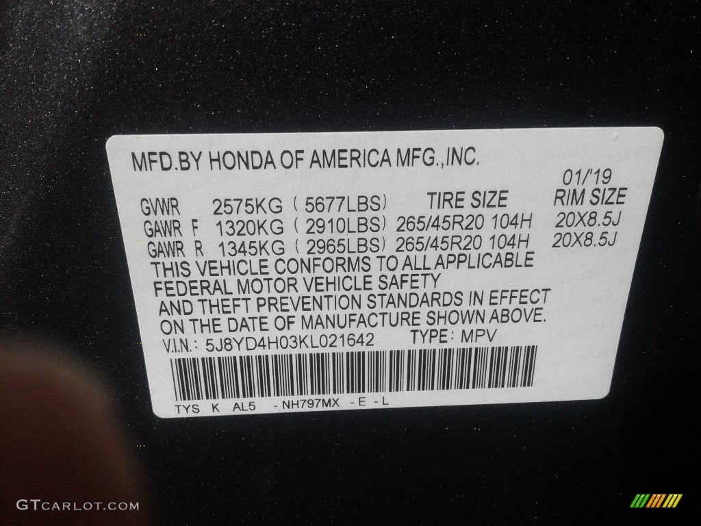 2019 MDX Color Code NH797MX for Gunmetal Metallic Photo #141368481
