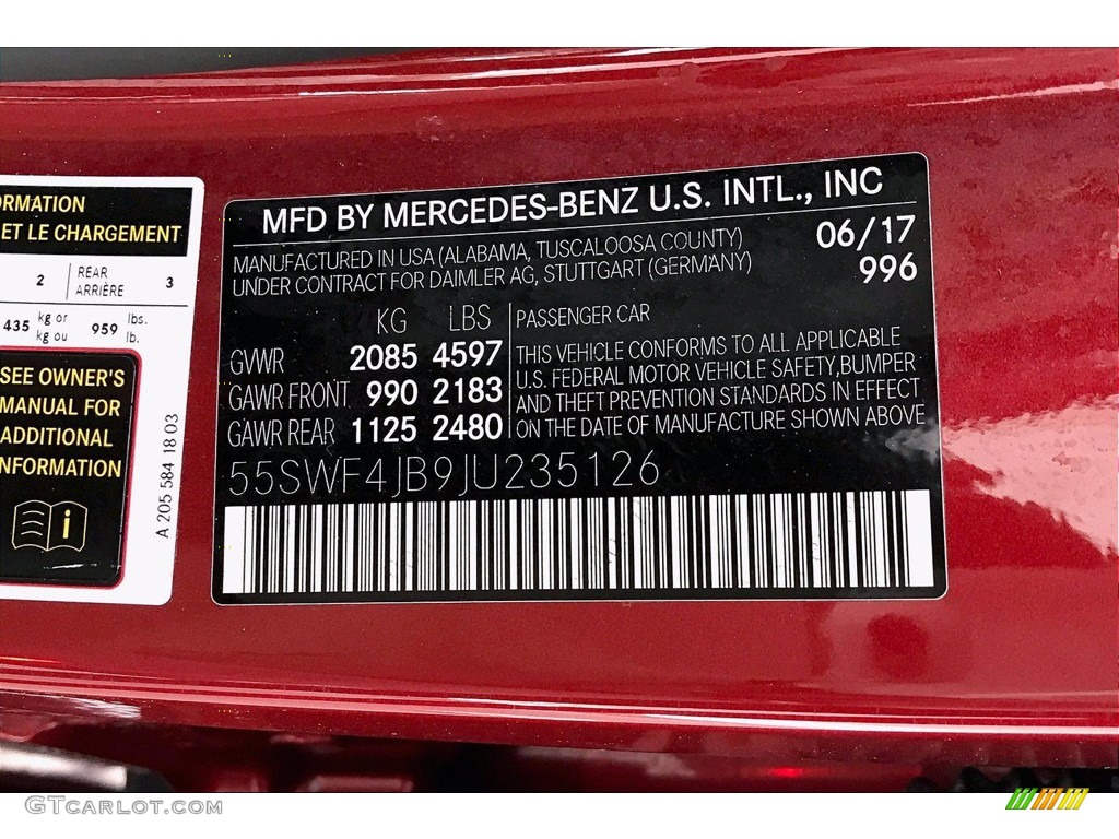 2018 C Color Code 996 for designo Cardinal Red Metallic Photo #141370080