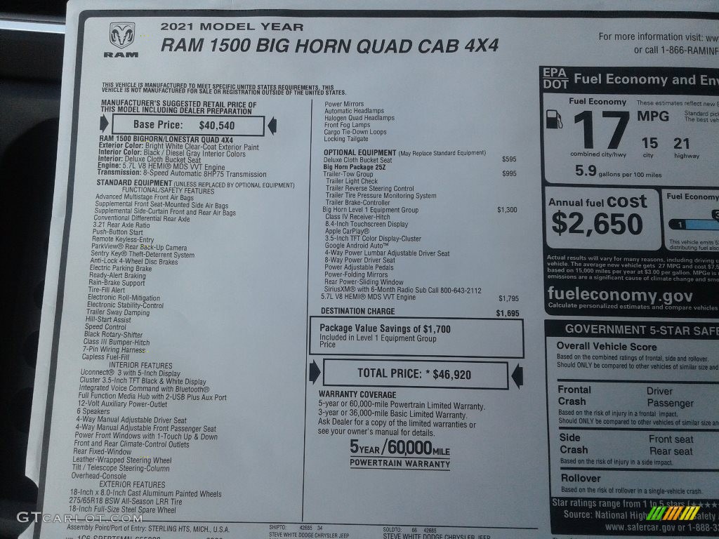 2021 1500 Big Horn Quad Cab 4x4 - Bright White / Diesel Gray/Black photo #30