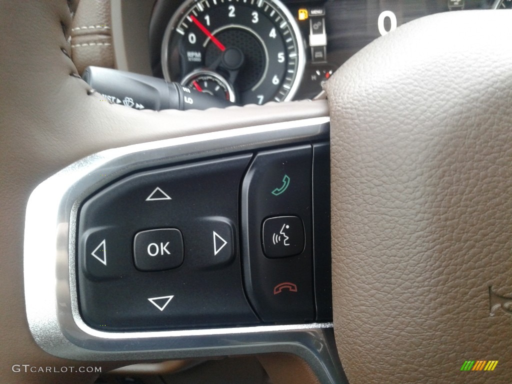 2021 Ram 1500 Laramie Crew Cab 4x4 Light Frost Beige/Mountain Brown Steering Wheel Photo #141376806