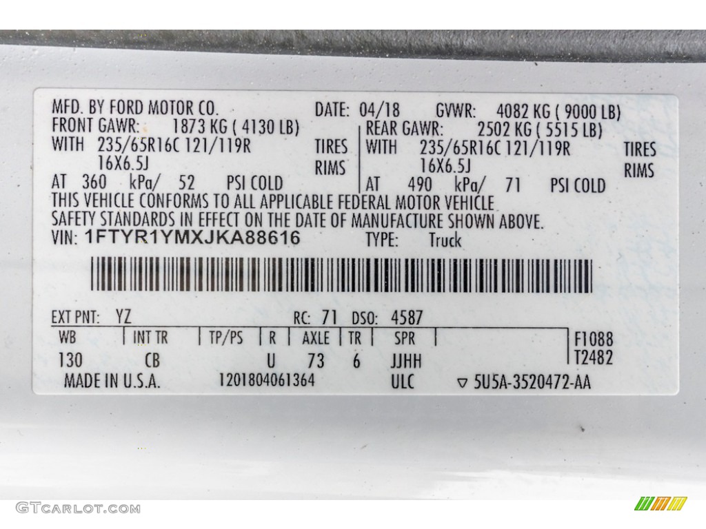 2018 Transit Color Code YZ for Oxford White Photo #141385396