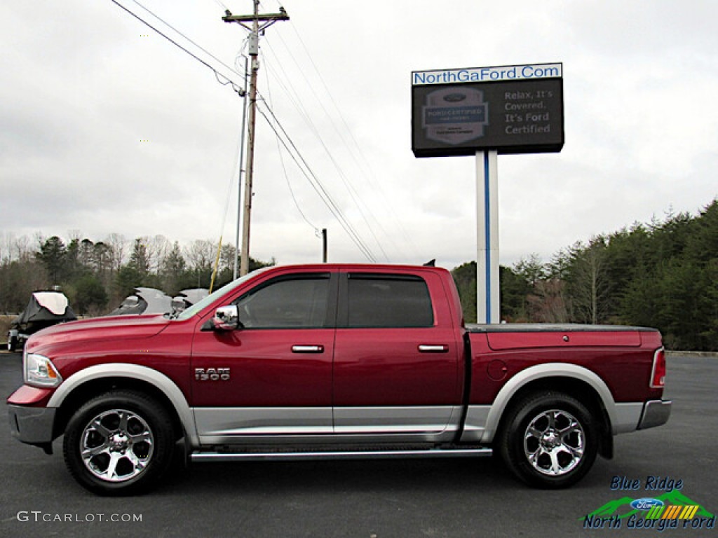 2015 1500 Laramie Long Horn Crew Cab 4x4 - Deep Cherry Red Crystal Pearl / Canyon Brown/Light Frost photo #2