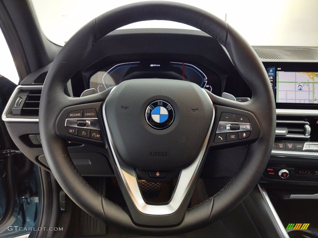2021 BMW 3 Series 330e Sedan Black Steering Wheel Photo #141403428