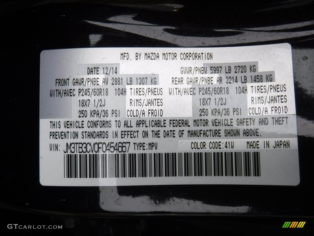 2015 Mazda CX-9 Touring AWD Color Code Photos