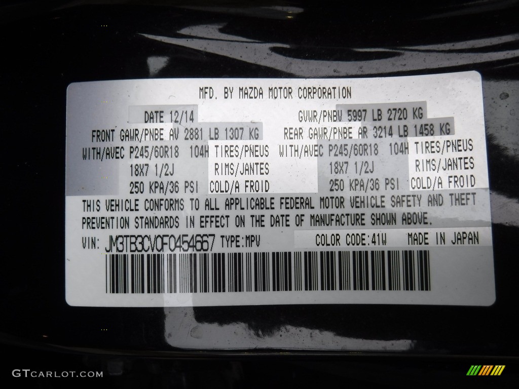 2015 CX-9 Color Code 41W for Jet Black Mica Photo #141403929