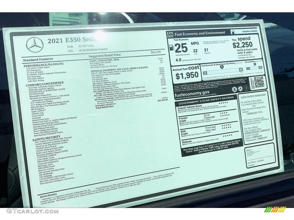 2021 Mercedes-Benz E 350 Sedan Window Sticker Photo #141403947