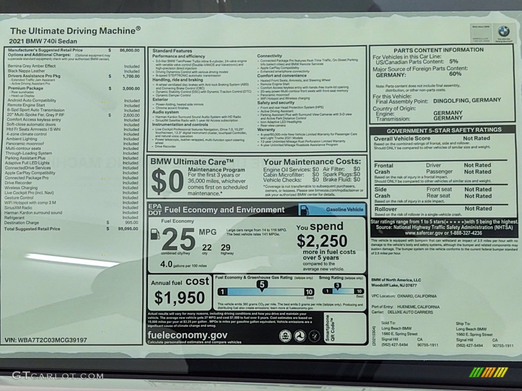 2021 7 Series 740i Sedan - Bernina Gray Amber Effect / Black photo #25