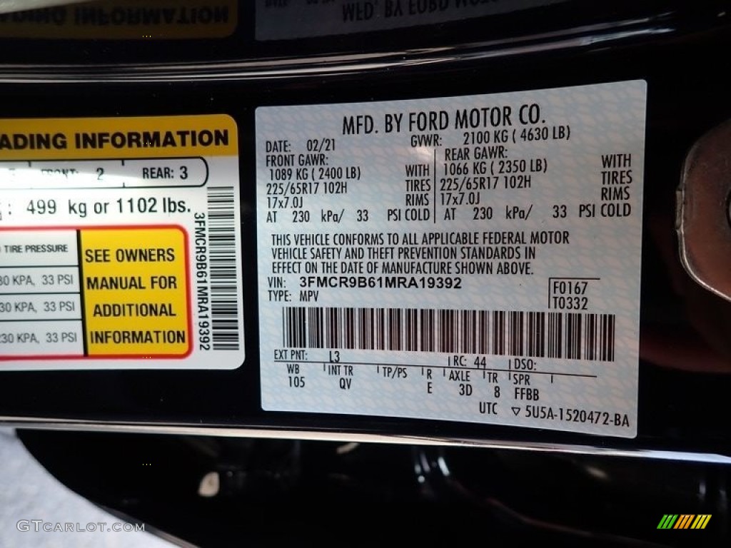 2021 Bronco Sport Color Code L3 for Alto Blue Metallic Photo #141413957