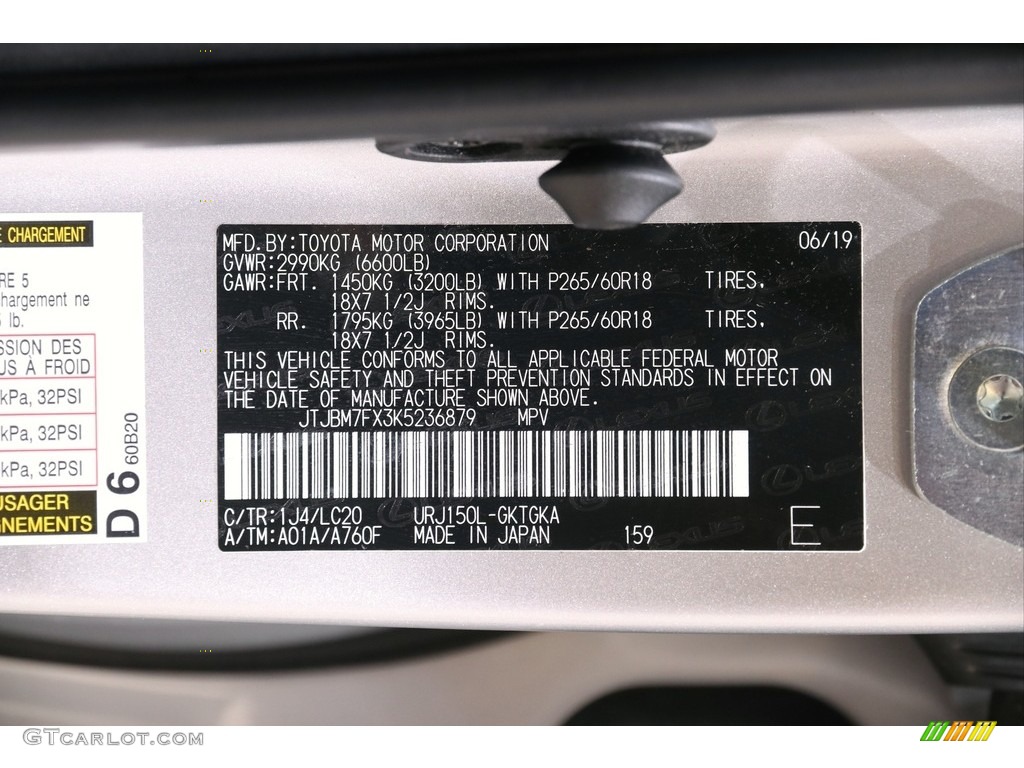 2019 GX Color Code 1J4 for Silver Lining Metallic Photo #141417152