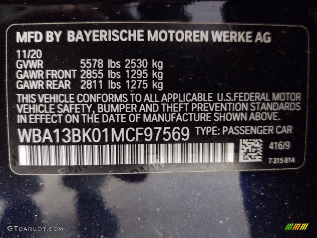 2021 5 Series Color Code 416 for Carbon Black Metallic Photo #141418031