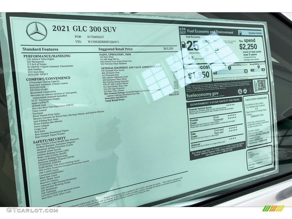 2021 Mercedes-Benz GLC 300 Window Sticker Photo #141418906