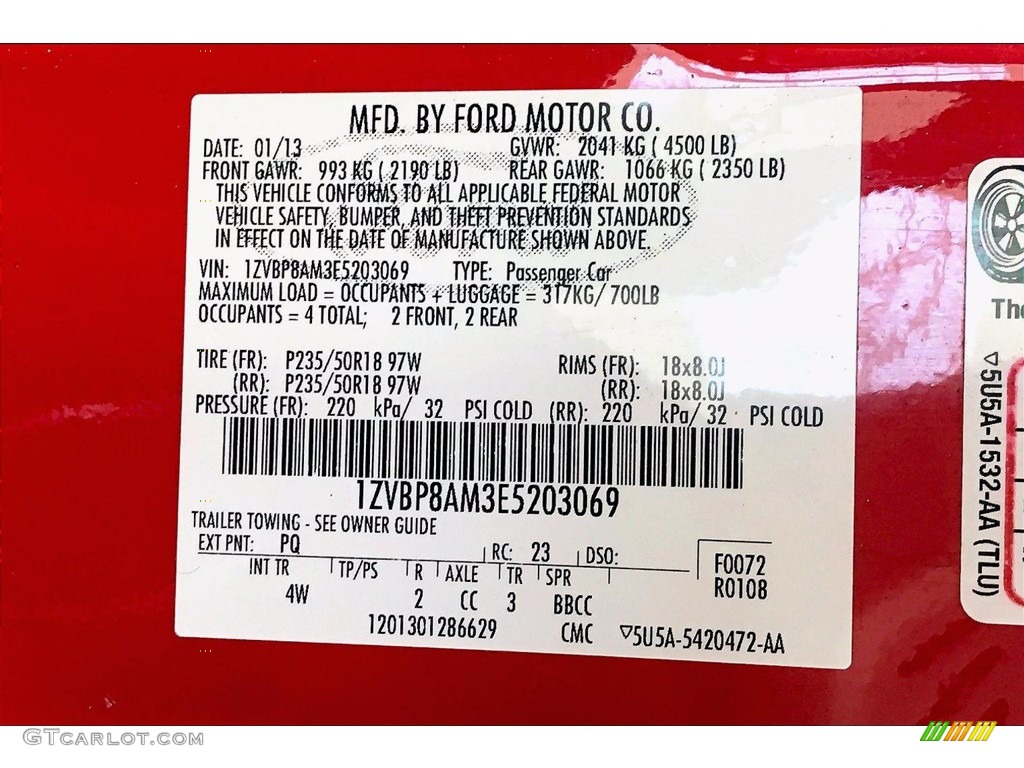 2014 Mustang Color Code PQ for Race Red Photo #141423903
