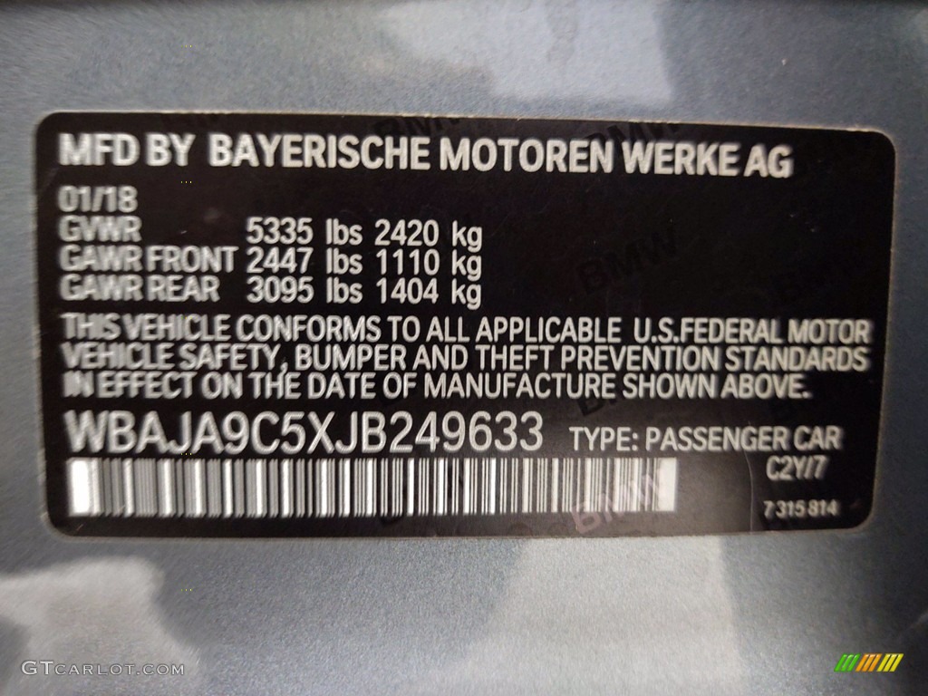 2018 5 Series 530e iPerfomance Sedan - Bluestone Metallic / Black photo #36