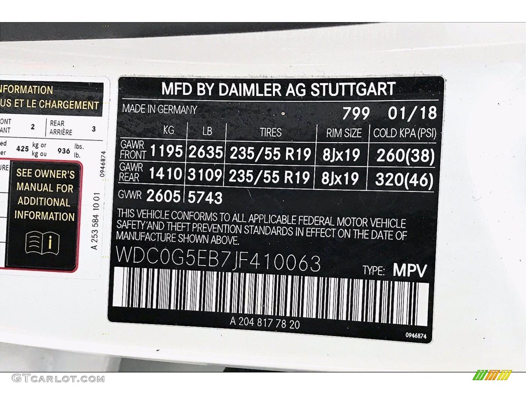 2018 GLC Color Code 799 for designo Diamond White Metallic Photo #141427839