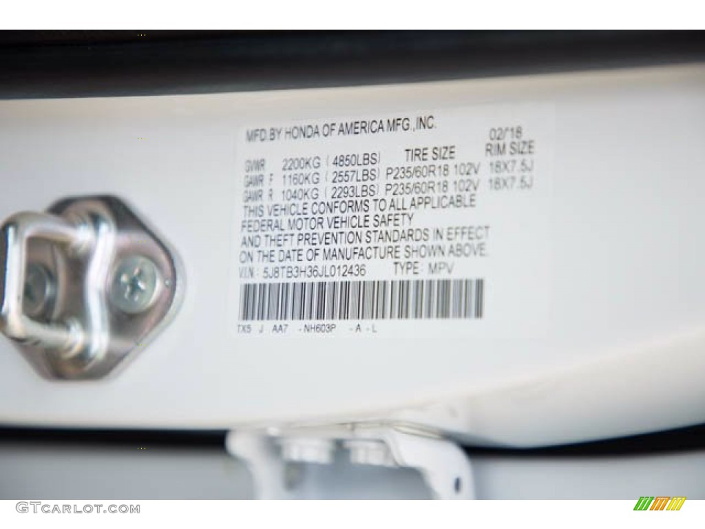 2018 RDX Color Code NH603P for White Diamond Pearl Photo #141430323