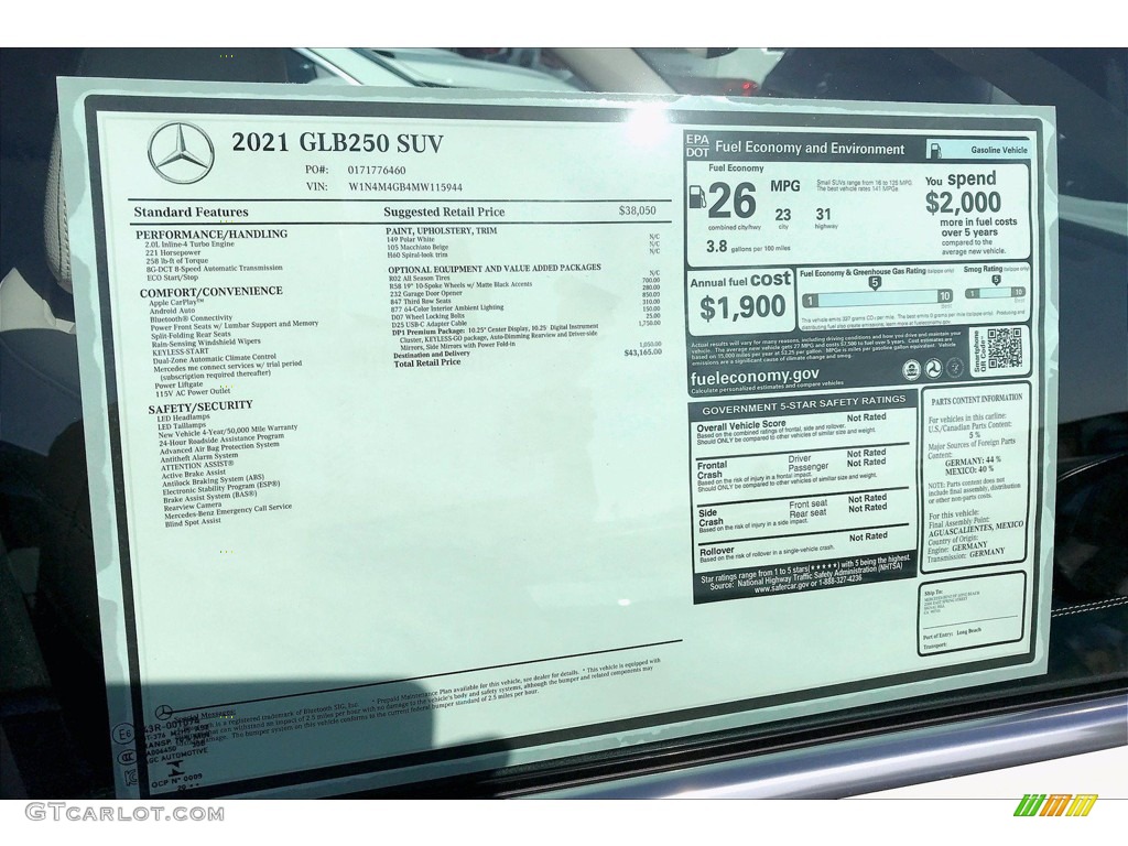 2021 Mercedes-Benz GLB 250 Window Sticker Photo #141431281