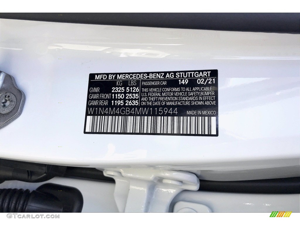 2021 GLB Color Code 149 for Polar White Photo #141431305