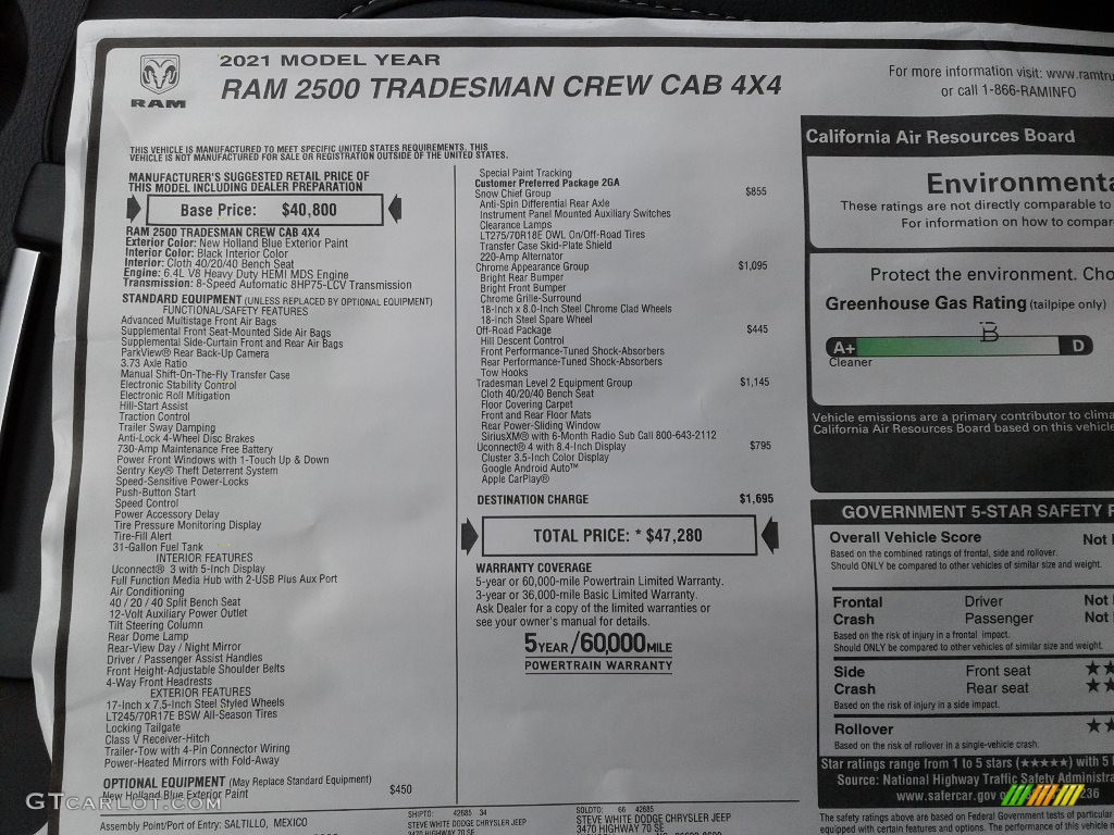 2021 Ram 2500 Tradesman Crew Cab 4x4 Window Sticker Photo #141435286