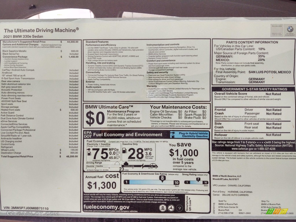 2021 3 Series 330e Sedan - Black Sapphire Metallic / Black photo #25