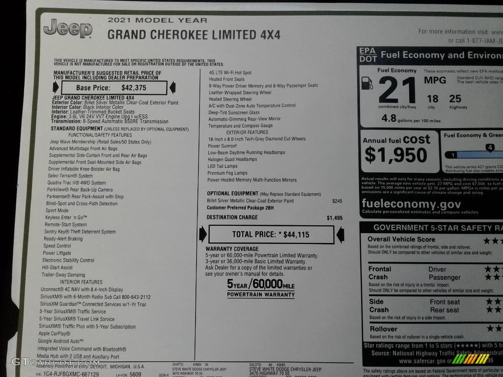 2021 Grand Cherokee Limited 4x4 - Billet Silver Metallic / Black photo #32