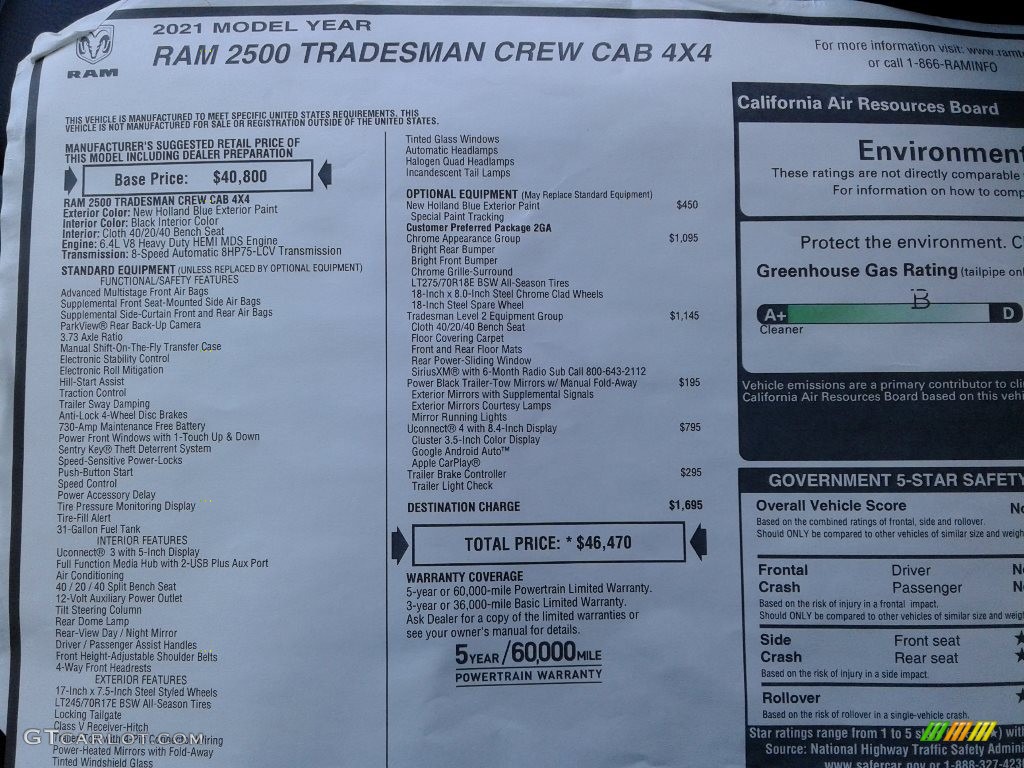 2021 2500 Tradesman Crew Cab 4x4 - New Holland Blue / Black photo #26