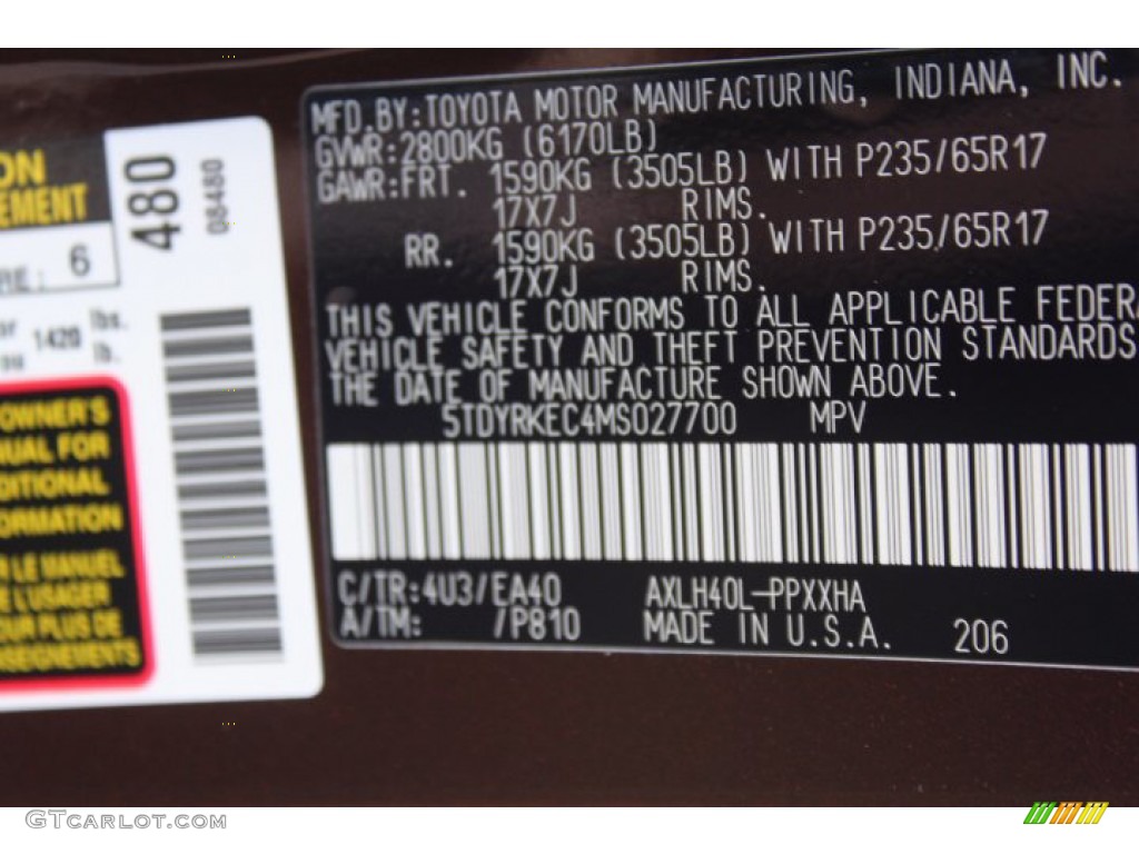 2021 Sienna Color Code 4U3 for Sunset Bronze Mica Photo #141444716