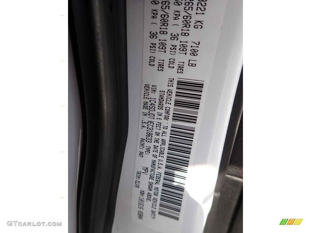 2014 Durango Color Code PW7 for Bright White Photo #141453767