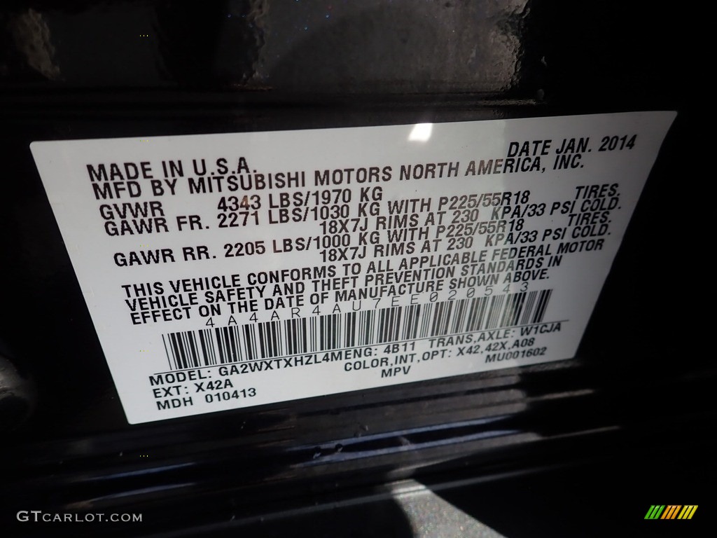 2014 Outlander Sport Color Code X42 for Labrador Black Pearl Photo #141460166